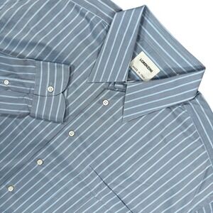 Lorenzini Italian Dress Shirt Mens L 16.5 Blue Vertical Striped Italy